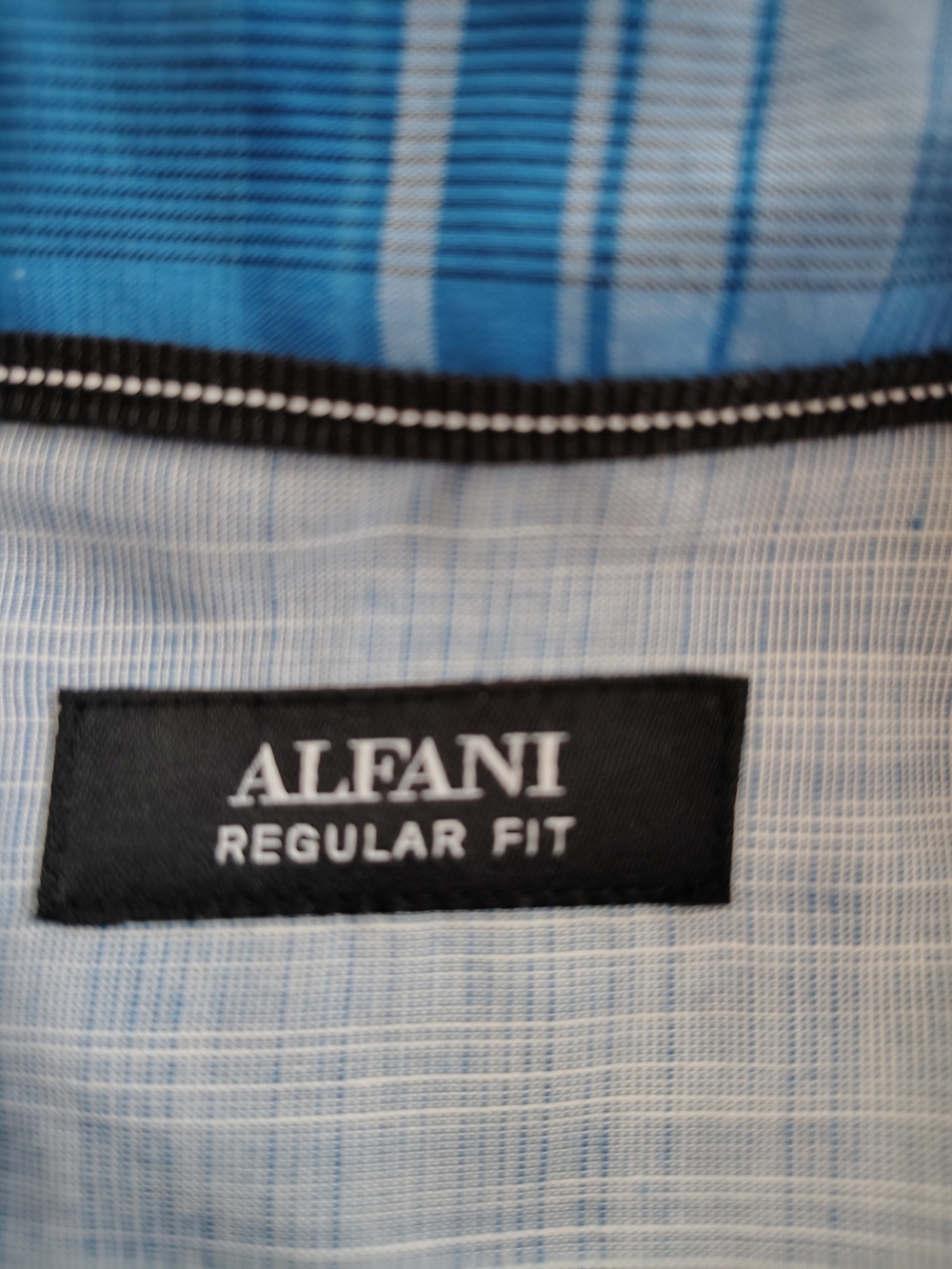 Alfani Blue and White Plaid Short-Sleeve Button-Down Shirt - Picture 5 of 7